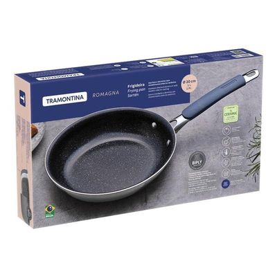 Frigideira Tramontina Romagna Aço Inox E Alumínio 20cm Com Revestimento Cerâmico Black Stone