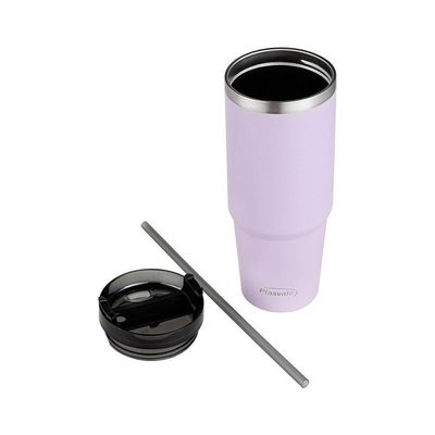 Pote Vidro Hermético Marmita 1l E Copo Com Canudo 900ml Lilás