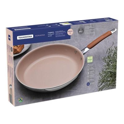 Frigideira Tramontina Romagna Aço Inox E Alumínio 30cm Com Revestimento Cerâmico Marfim
