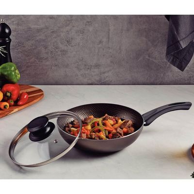 Frigideira Funda Antiaderente Tramontina Paris Alumínio Tampa Vidro 26cm Chumbo Cabo Baquelite
