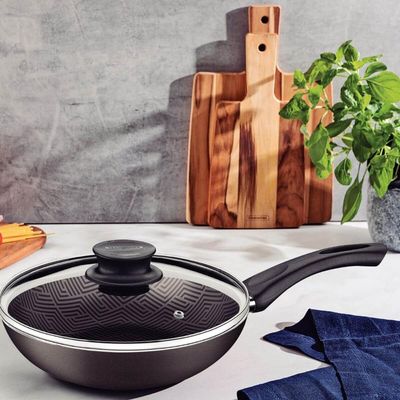 Frigideira Funda Antiaderente Tramontina Paris Alumínio Tampa Vidro 26cm Chumbo Cabo Baquelite