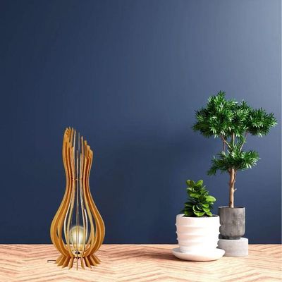 Abajur Grande De Chão Ana Maria Mdf Luminária Marrom - Kit Com 2 - 90x28cm E 75x23cm