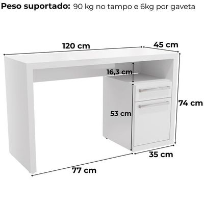 Mesa Escrivaninha Com Gaveteiro Urban 120 Cm S970 Kappesberg Branco