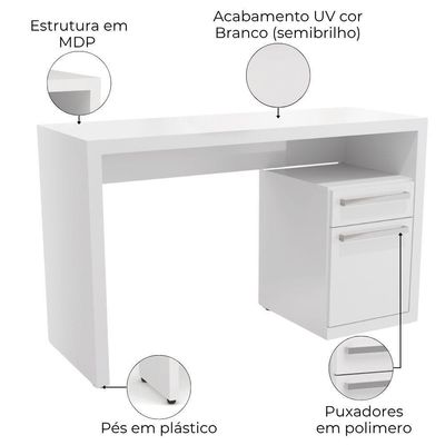 Mesa Escrivaninha Com Gaveteiro Urban 120 Cm S970 Kappesberg Branco