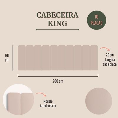 Cabeceira King Kit 10 Placas Modelo Arredondada - Courino Marfim / Off White