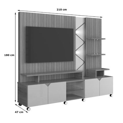 Home Cross Frisado Painel P- Tvs Até 55'' C- 4 Portas E Prateleiras P- Decoração - Jequitiba-off White Perolizado