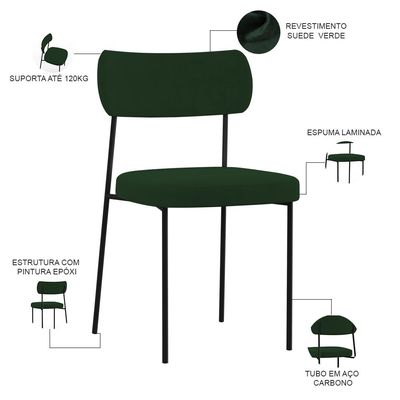 Kit 02 Cadeiras Estofadas Para Sala De Jantar Melina L02 Suede Verde Musgo - Lyam Decor