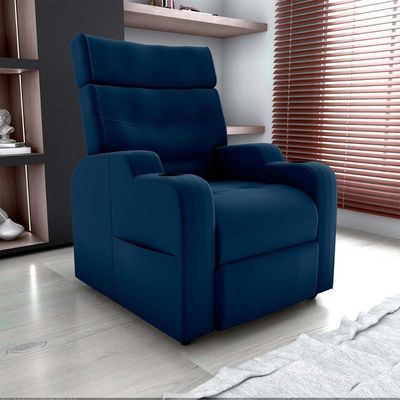Poltrona Do Papai Reclinável Premium Com Porta Copos E Porta Controle Toro Matrix Veludo Azul