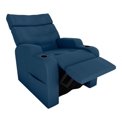 Poltrona Do Papai Reclinável Premium Com Porta Copos E Porta Controle Toro Matrix Veludo Azul