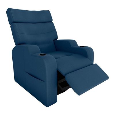Poltrona Do Papai Reclinável Premium Com Porta Copos E Porta Controle Toro Matrix Veludo Azul