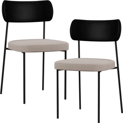 Kit 02 Cadeiras Estofadas Para Sala De Jantar Melina L02 Couríssimo Preto Linho Bege - Lyam Decor