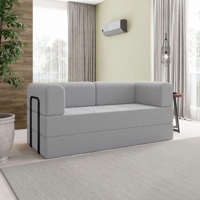 Sofá 2 Lugares Na Caixa Modular Linho Bege Cinza