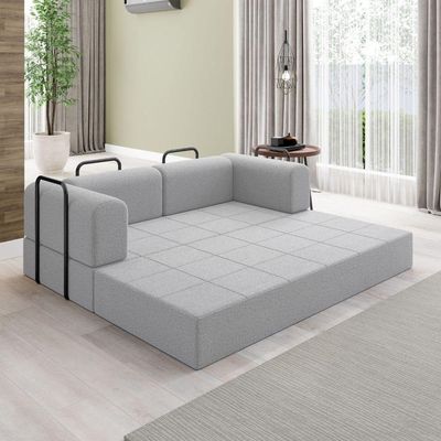 Sofá 2 Lugares Na Caixa Modular Linho Bege Cinza