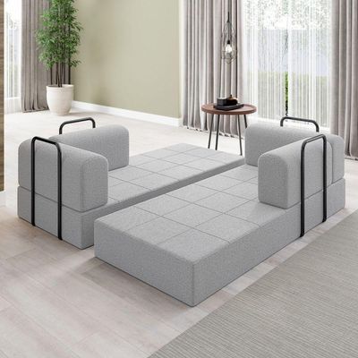 Sofá 2 Lugares Na Caixa Modular Linho Bege Cinza