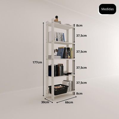 Estante Livreiro Multiuso Organizador De Livros Com 5 Prateleiras Branco Branco