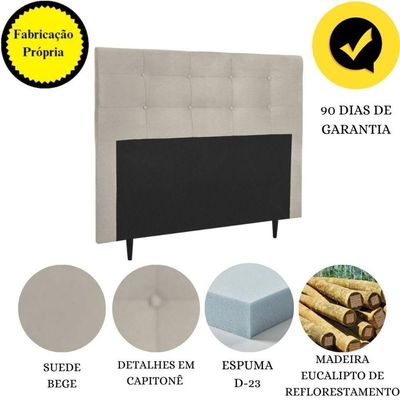 Cabeceira Estofada Cama Box Queen 160 Cm Helena Suede Bege