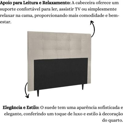 Cabeceira Estofada Cama Box Queen 160 Cm Helena Suede Bege