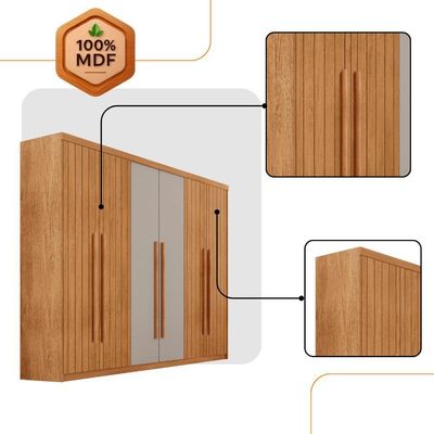 Guarda Roupa Casal Toronto Mdf 6 Portas 2 Gavetas Moderna Naturalle Off White Sem Pés