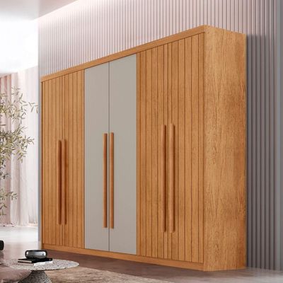 Guarda Roupa Casal Toronto Mdf 6 Portas 2 Gavetas Moderna Naturalle Off White Sem Pés