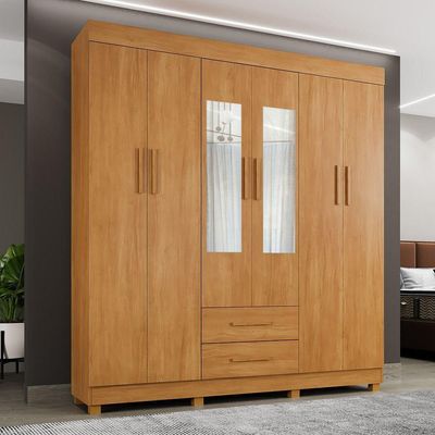 Guarda Roupa Leblon 6 Portas 2 Gavetas 7 Prateleiras Cinamomo