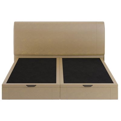 Cama King Baú Flutuante Com Cabeceira 195cm Spazio S04 Couríssimo Bege - Lyam Decor