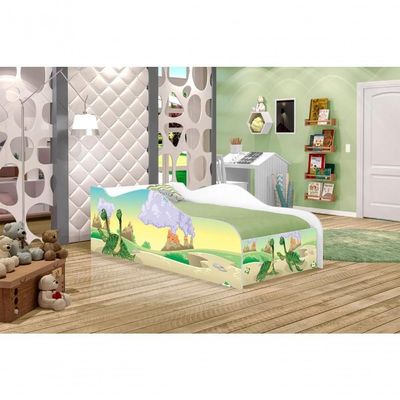 Cama Carro Fun Adesivada Dinossauro Irmãos Solteiro