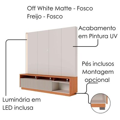 Estante Home TV 75 Polegadas 200 Cm 2 Portas Jordao Colibri Off White Matte Freijo