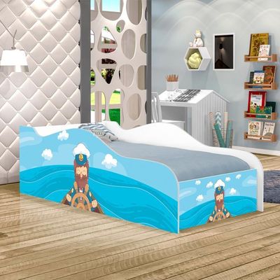 Cama Carro Fun Adesivada Capitão Marinho Solteiro
