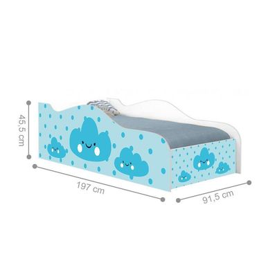 Cama Carro Fun Adesivada Nuvens Meninos Solteiro