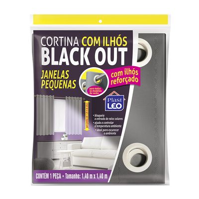 Cortina Blackout PlastLeo 1,40x1,40m Cinza com Ilhós Pvc