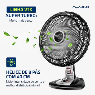 Ventilador de Mesa Mondial Turbo 8 Pás 40 cm Repelente Pastilha VTX-40-8P-RP 220