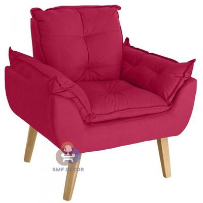 Poltrona e Puff Opala Suede Vermelho Smf Decor