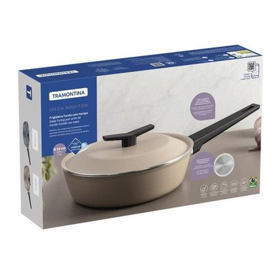 Frigideira Funda Tramontina Spezia Induction Areia Em Alumínio Com Revestimento Em Antiaderente Com Tampa 24 Cm