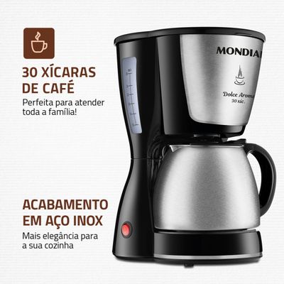 Cafeteira Elétrica Dolce Arome Mondial Preto e Inox 800W C-37JI 30X 110
