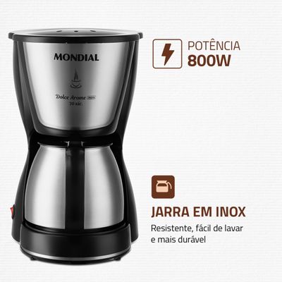 Cafeteira Elétrica Dolce Arome Mondial Preto e Inox 800W C-37JI 30X 110
