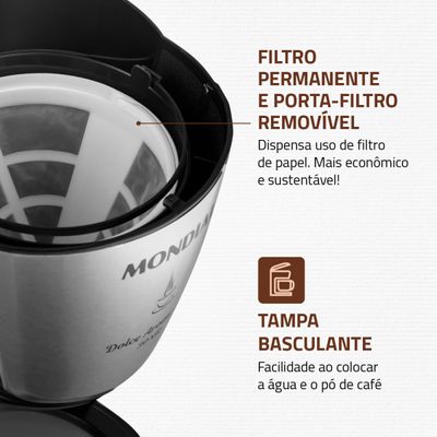 Cafeteira Elétrica Dolce Arome Mondial Preto e Inox 800W C-37JI 30X 110