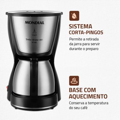 Cafeteira Elétrica Dolce Arome Mondial Preto e Inox 800W C-37JI 30X 110