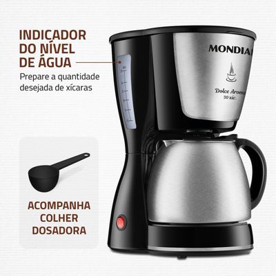 Cafeteira Elétrica Dolce Arome Mondial Preto e Inox 800W C-37JI 30X 110