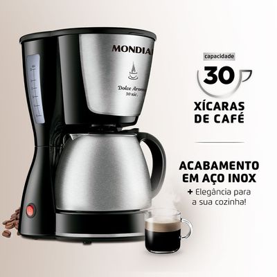 Cafeteira Elétrica Dolce Arome Mondial Preto e Inox 800W C-37JI 30X 110