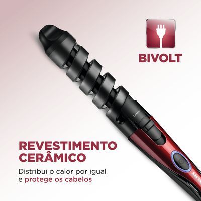Modelador de Cachos Spiral Infinity Mondial Vermelho e Preto 15W EM-05 Bivolt