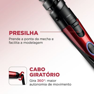 Modelador de Cachos Spiral Infinity Mondial Vermelho e Preto 15W EM-05 Bivolt