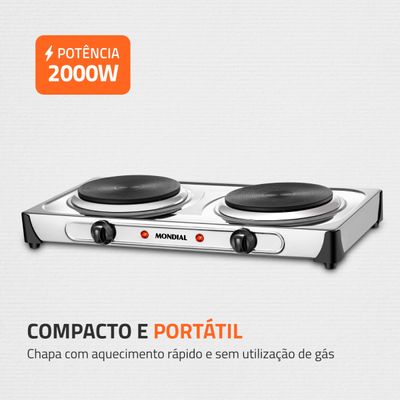 Fogão Elétrico Fast Cook Due Mondial Inox 2000W FE-03 110