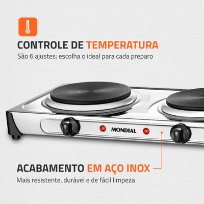 Fogão Elétrico Fast Cook Due Mondial Inox 2000W FE-03 110