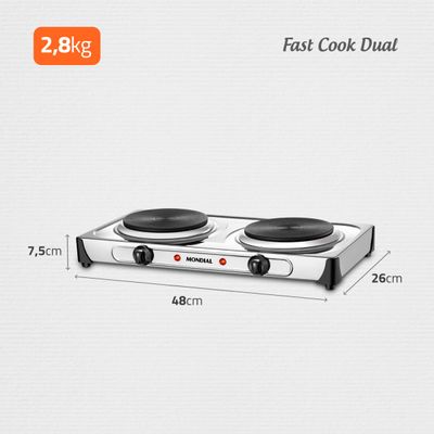 Fogão Elétrico Fast Cook Due Mondial Inox 2000W FE-03 110