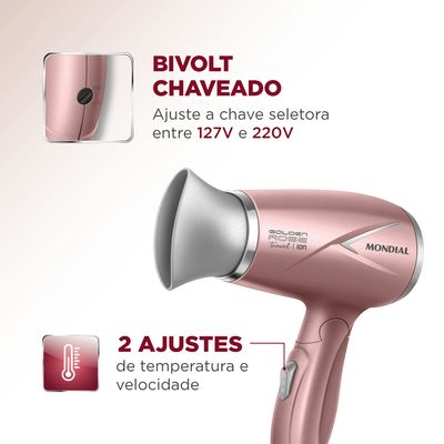 Secador de Cabelos Travel Mondial Golden Rose 1200W SC-47-GR Bivolt