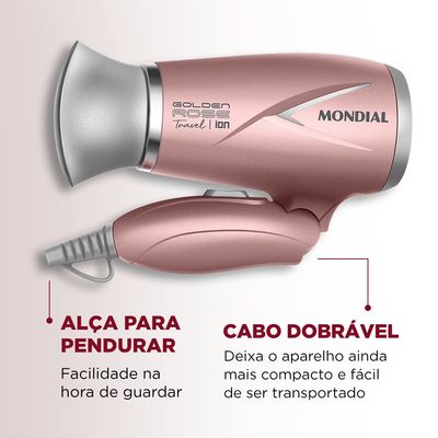 Secador de Cabelos Travel Mondial Golden Rose 1200W SC-47-GR Bivolt