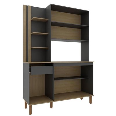 Cozinha Compacta Safira 135cm 5 Portas 3 Prateleiras Bartira Grafite