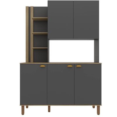 Cozinha Compacta Safira 135cm 5 Portas 3 Prateleiras Bartira Grafite