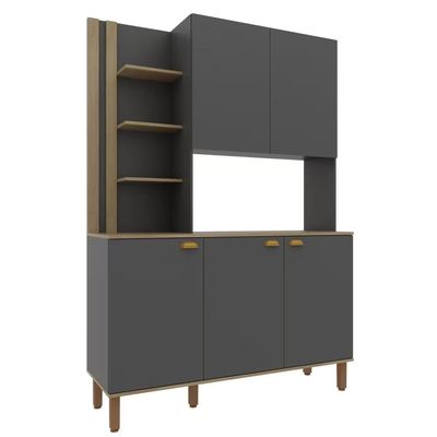 Cozinha Compacta Safira 135cm 5 Portas 3 Prateleiras Bartira Grafite