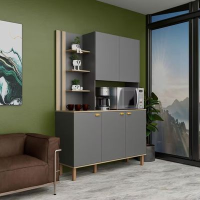 Cozinha Compacta Safira 135cm 5 Portas 3 Prateleiras Bartira Grafite